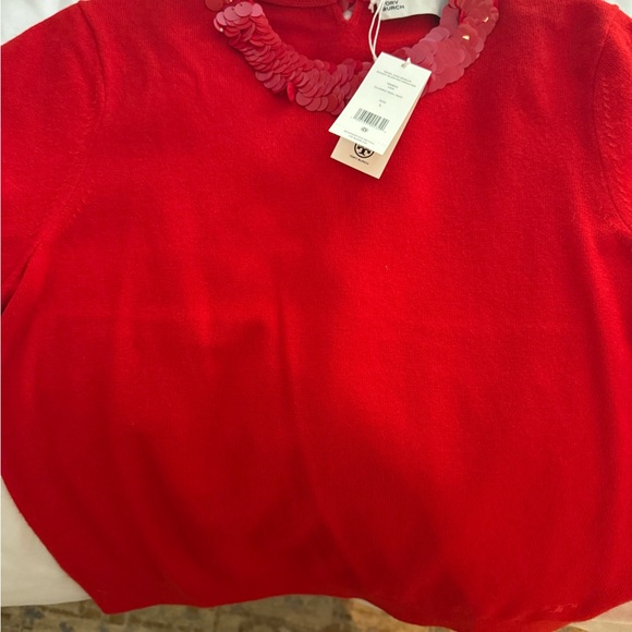 Tory Burch red top with sparkle collar - Picture 3 of 7